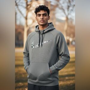 Nike Dri Fit Therma Fleece Running Big Swoosh Grey Pullover Hoodie EUC S